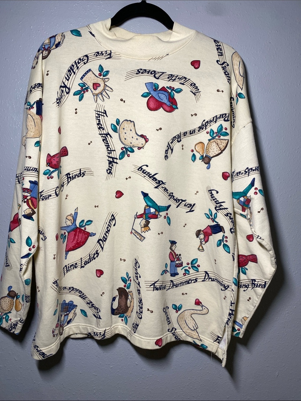 Holiday Time Cream Holiday Novelty Sweatshirt with Red & Teal Accents